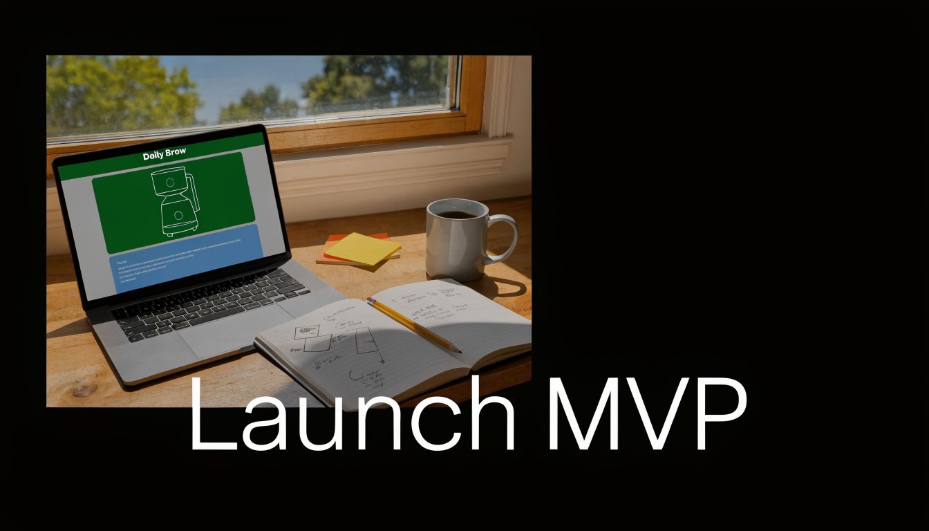 A laptop showing a website design next to a notebook and coffee on a desk.