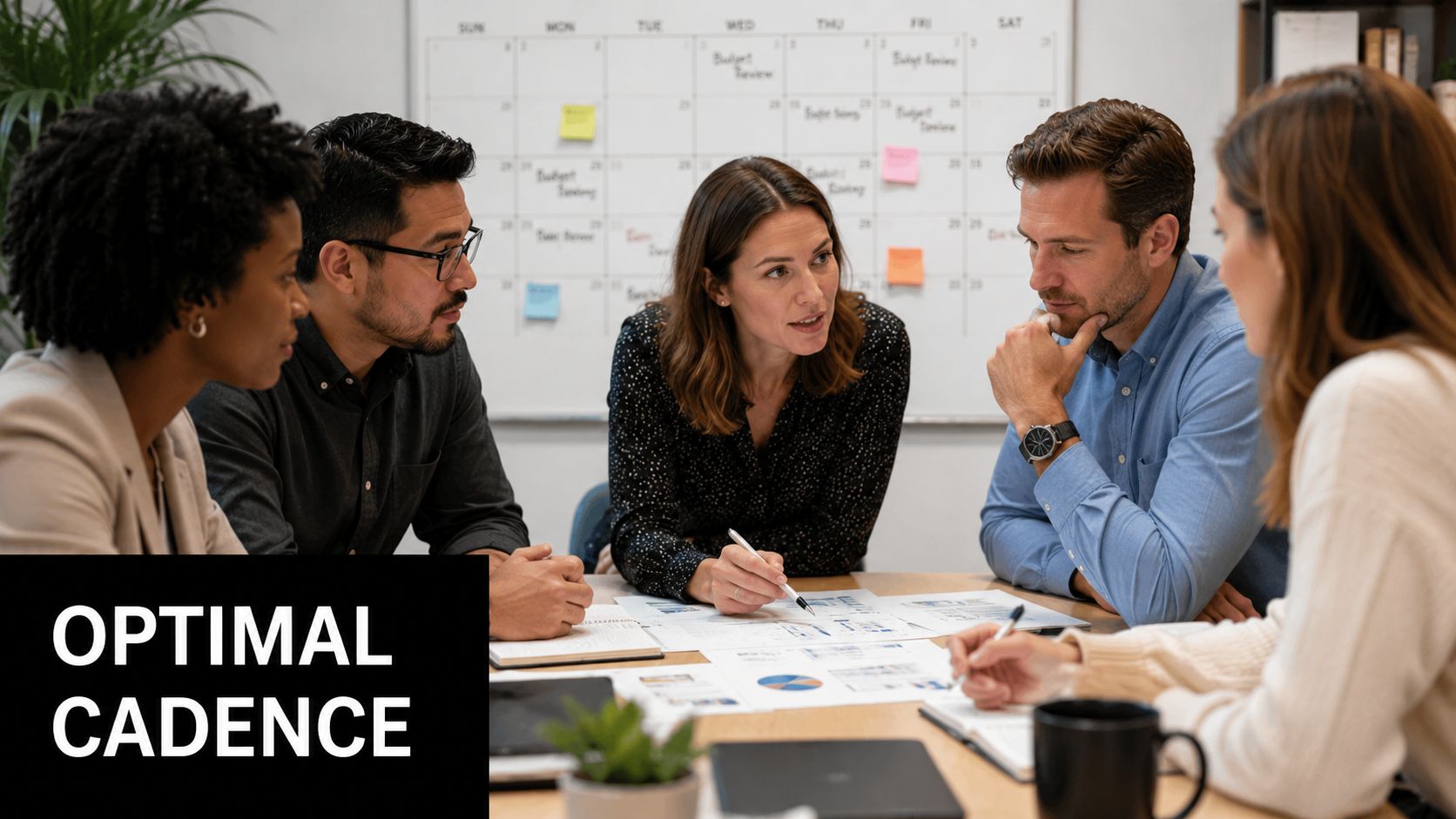 A diverse team of professionals collaborating around a table during a productive business meeting in an office.